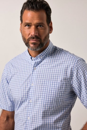 JP1880 Shirt Traditional Short Sleeve Checked Light Blue - Srajce - Moške srajce za Močnejše Postave