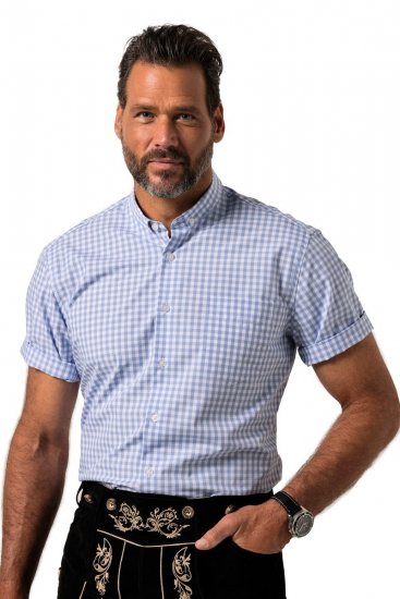 JP1880 Shirt Traditional Short Sleeve Checked Light Blue - Srajce - Moške srajce za Močnejše Postave