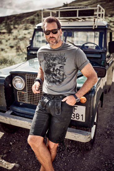 JP1880 Beer King Design Vintage Looking T-Shirt Gray - Kratke Majice - Moške kratke majice za močnejše postave