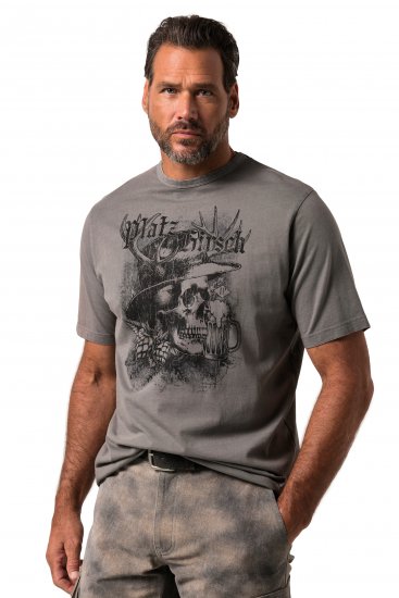 JP1880 Beer King Design Vintage Looking T-Shirt Gray - Kratke Majice - Moške kratke majice za močnejše postave