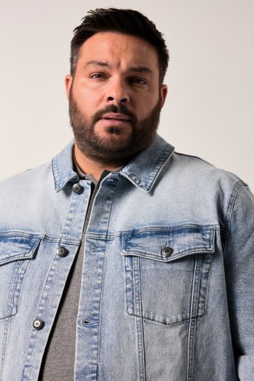 Men+ 394 Jeans jakna z naprsnimi žepi Svetlo modra - Jakne - Moške bunde za Močnejše Postave