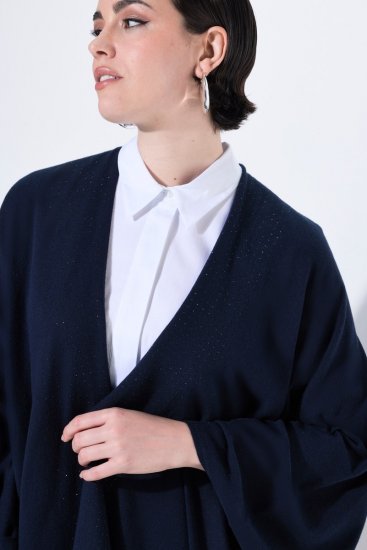 Ulla Popken 841117 Pleten oversize pončo s kristalčki Temno modra - Ponči in pelerine - 