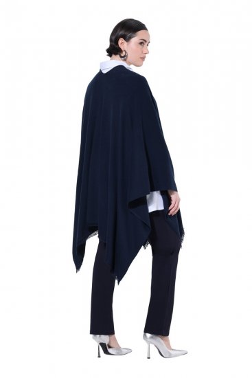 Ulla Popken 841117 Pleten oversize pončo s kristalčki Temno modra - Ponči in pelerine - 