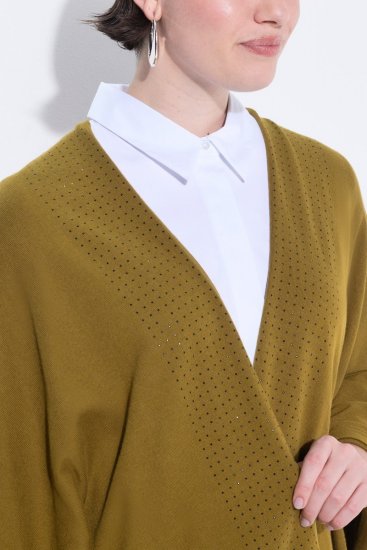 Ulla Popken 841117 Pleten oversize pončo s kristalčki Olivno zelena - Ponči in pelerine - 