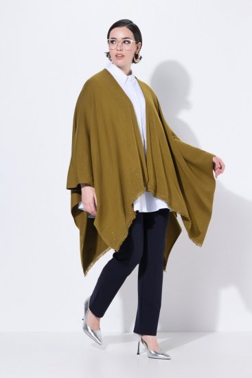 Ulla Popken 841117 Pleten oversize pončo s kristalčki Olivno zelena - Ponči in pelerine - 