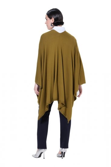 Ulla Popken 841117 Pleten oversize pončo s kristalčki Olivno zelena - Ponči in pelerine - 