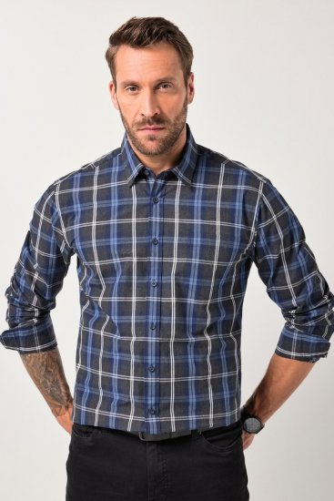 JP1880 Checked Shirt Long Sleeve Kent Collar Anthracite - Srajce - Moške srajce za Močnejše Postave