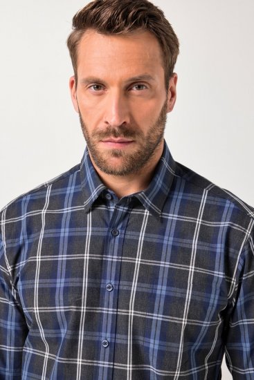 JP1880 Checked Shirt Long Sleeve Kent Collar Anthracite - Srajce - Moške srajce za Močnejše Postave