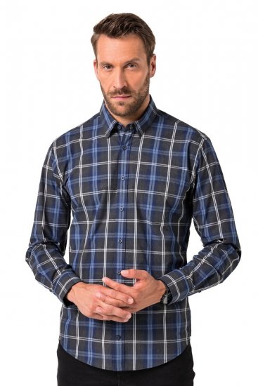 JP1880 Checked Shirt Long Sleeve Kent Collar Anthracite - Srajce - Moške srajce za Močnejše Postave