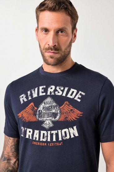 JP1880 T-Shirt Short Sleeve Chest Print Navy - Kratke Majice - Moške kratke majice za močnejše postave