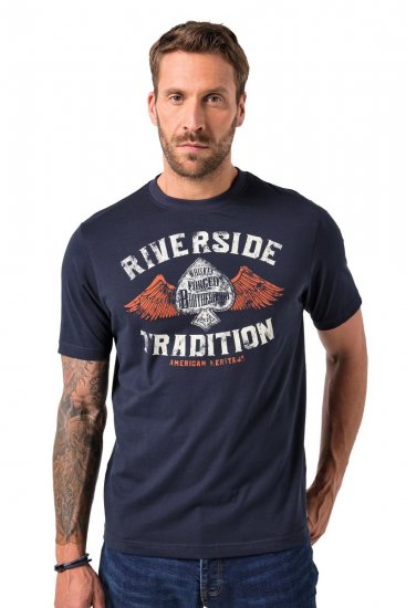 JP1880 T-Shirt Short Sleeve Chest Print Navy - Kratke Majice - Moške kratke majice za močnejše postave