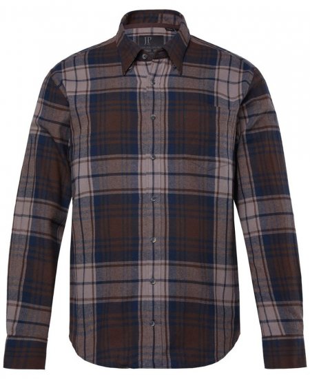JP1880 Shirt Flannel Long Sleeve Dark Brown - Srajce - Moške srajce za Močnejše Postave