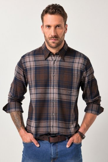 JP1880 Shirt Flannel Long Sleeve Dark Brown - Srajce - Moške srajce za Močnejše Postave