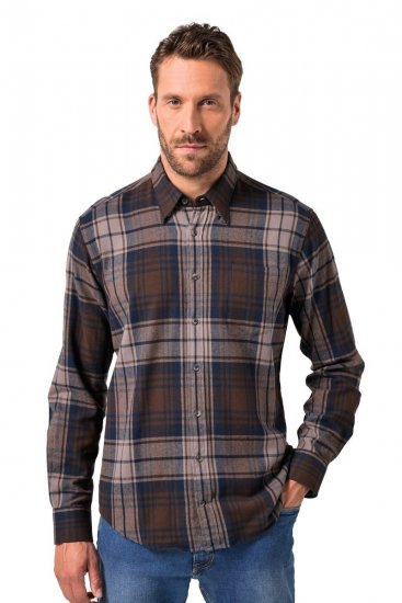 JP1880 Shirt Flannel Long Sleeve Dark Brown - Srajce - Moške srajce za Močnejše Postave