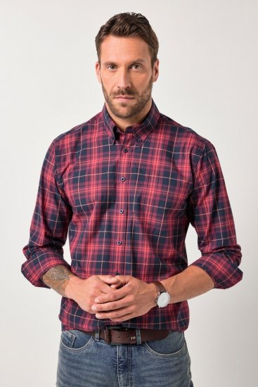 JP1880 Checked Shirt Long Sleeve Red - Srajce - Moške srajce za Močnejše Postave