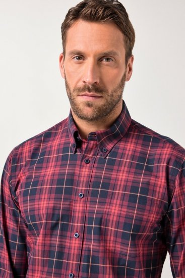 JP1880 Checked Shirt Long Sleeve Red - Srajce - Moške srajce za Močnejše Postave