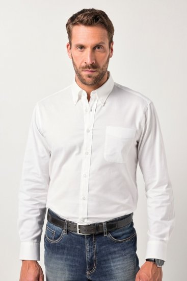JP1880 Oxford Shirt Flexnamic Long Sleeve Snow White - Srajce - Moške srajce za Močnejše Postave