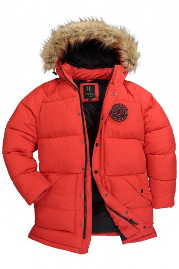 JP1880 Parka Quilted Faux Fur Hood Red - Jakne - Moške bunde za Močnejše Postave
