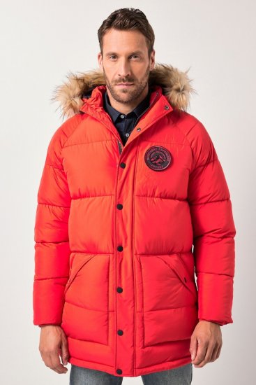 JP1880 Parka Quilted Faux Fur Hood Red - Jakne - Moške bunde za Močnejše Postave