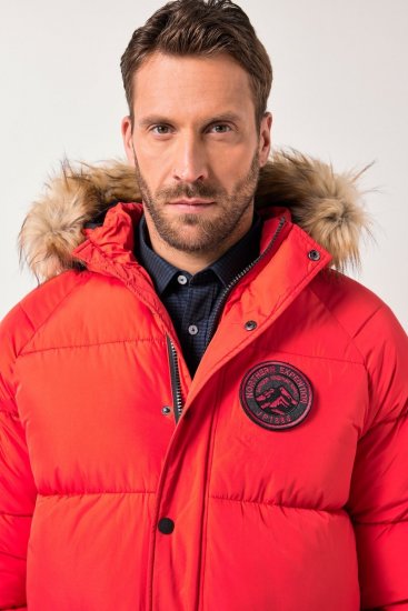 JP1880 Parka Quilted Faux Fur Hood Red - Jakne - Moške bunde za Močnejše Postave