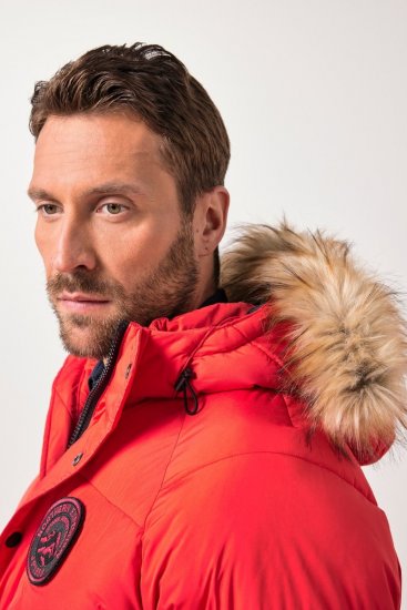 JP1880 Parka Quilted Faux Fur Hood Red - Jakne - Moške bunde za Močnejše Postave