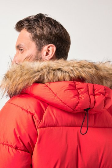 JP1880 Parka Quilted Faux Fur Hood Red - Jakne - Moške bunde za Močnejše Postave