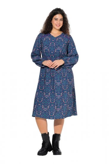 Ulla Popken 842153 Vzorčasta midi obleka Petrolej - Midi obleke - Ženske midi obleke večjih velikosti