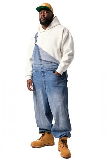 JP1880 842648 Jeans hlače z naramnicami ohlapnega kroja Denim modra - Kavbojke & hlače - Moške Kavbojke in Hlače za Močnejše Postave