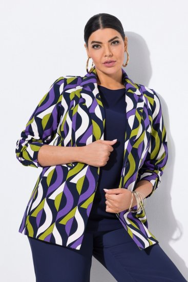 Ulla Popken 842680 Vzorčast suknjič iz džersija punto di Roma Temno modra - Blazer - Blazerji v velikih velikostih za ženske