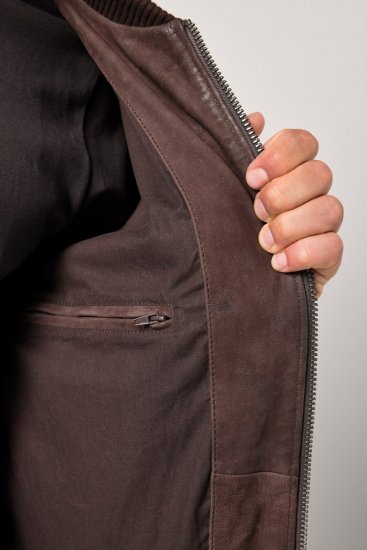 JP1880 Jacket Buffed Nubuck Lamb Leather Brown - Jakne - Moške bunde za Močnejše Postave