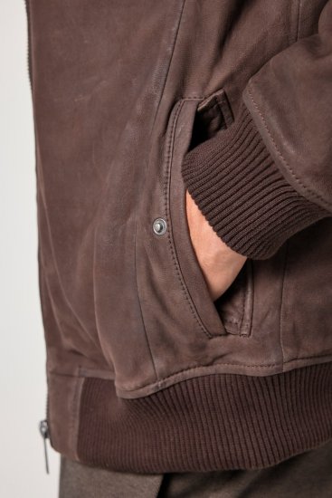 JP1880 Jacket Buffed Nubuck Lamb Leather Brown - Jakne - Moške bunde za Močnejše Postave