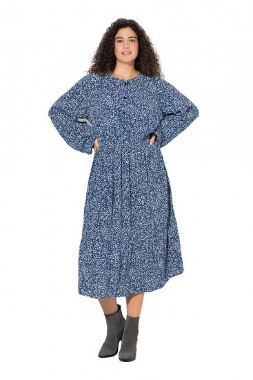 Ulla Popken 844594 Cvetlična midi obleka Temno modra - Midi obleke - Ženske midi obleke večjih velikosti