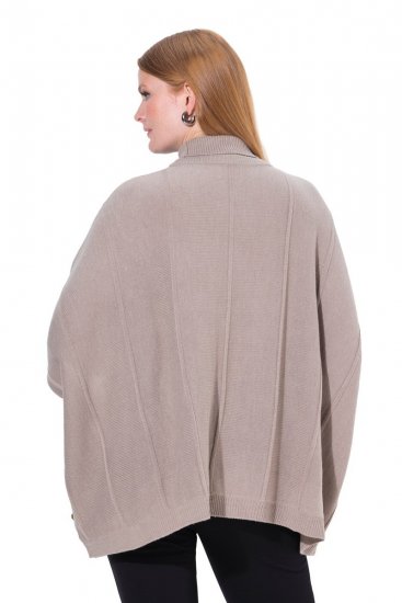 Ulla Popken 844996 Rebrast merino pončo z visokim ovratnikom Svetlo rjava - Ponči in pelerine - 