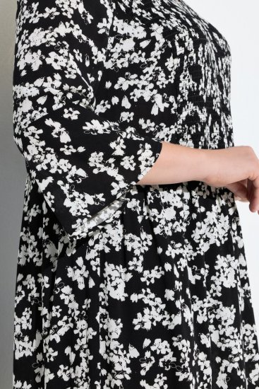 Ulla Popken 845825 Cvetlična midi obleka s 3/4 rokavi Črna - Midi obleke - Ženske midi obleke večjih velikosti
