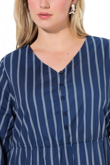 Ulla Popken 845863 Črtasta obleka z V-izrezom Temno modra - Obleke - Obleke za vse velikosti