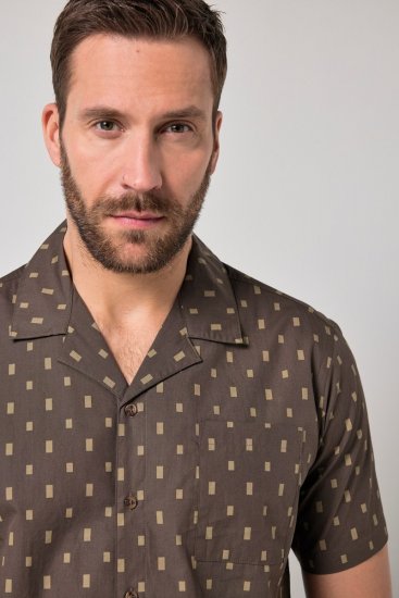 JP1880 Boxy Cuba Short Sleeve Shirt Brown - Srajce - Moške srajce za Močnejše Postave