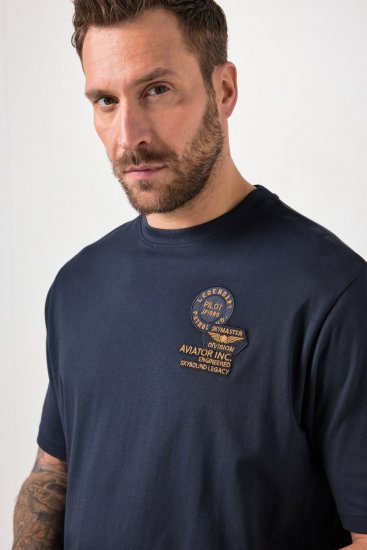 JP1880 846657 Majica bellyfit z našitki Temno modra TALL - TALL T-shirts - Majice za visoke moške