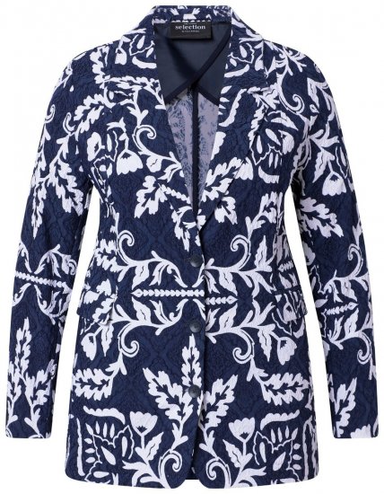 Ulla Popken 847586 Suknjič iz cvetličnega žakarda Temno modra - Blazer - Blazerji v velikih velikostih za ženske