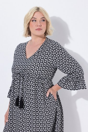 Ulla Popken 847798 Midi obleka A-kroja z V-izrezom Črna - Midi obleke - Ženske midi obleke večjih velikosti
