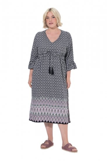 Ulla Popken 847798 Midi obleka A-kroja z V-izrezom Črna - Midi obleke - Ženske midi obleke večjih velikosti