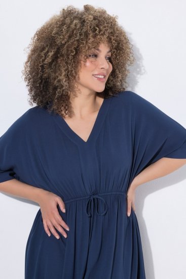 Ulla Popken 848224 Midi obleka z vrvico Temno modra - Midi obleke - Ženske midi obleke večjih velikosti