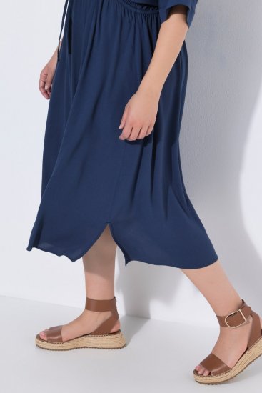 Ulla Popken 848224 Midi obleka z vrvico Temno modra - Midi obleke - Ženske midi obleke večjih velikosti