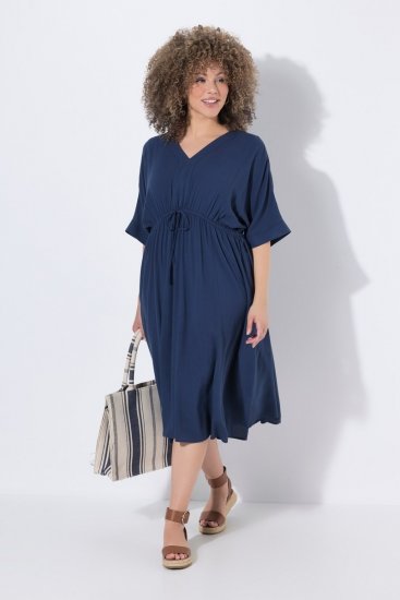Ulla Popken 848224 Midi obleka z vrvico Temno modra - Midi obleke - Ženske midi obleke večjih velikosti