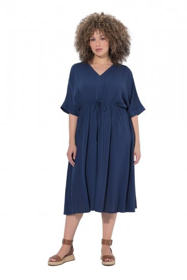 Ulla Popken 848224 Midi obleka z vrvico Temno modra - Midi obleke - Ženske midi obleke večjih velikosti