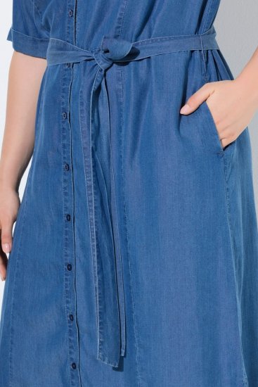 Ulla Popken 848491 Srajčna obleka Denim modra - Midi obleke - Ženske midi obleke večjih velikosti