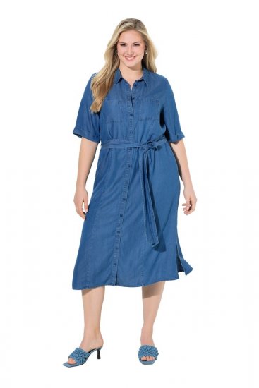 Ulla Popken 848491 Srajčna obleka Denim modra - Midi obleke - Ženske midi obleke večjih velikosti
