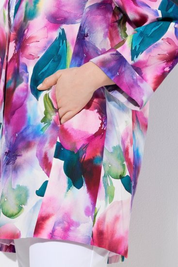 Ulla Popken 849728 Cvetličen suknjič iz mešanice lanu Bela - Blazer - Blazerji v velikih velikostih za ženske
