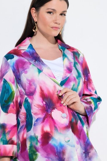 Ulla Popken 849728 Cvetličen suknjič iz mešanice lanu Bela - Blazer - Blazerji v velikih velikostih za ženske