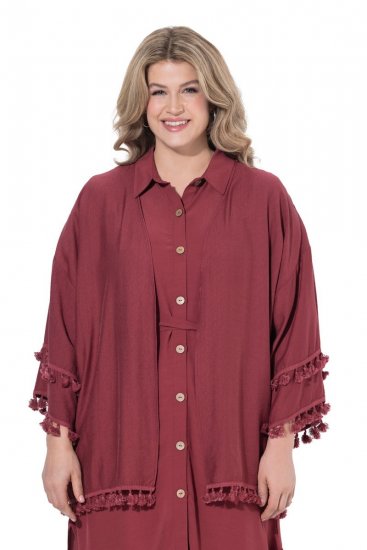 Ulla Popken 849860 Kimono Rjasto rdeča - Kardigani - Jopice velikih velikosti za ženske