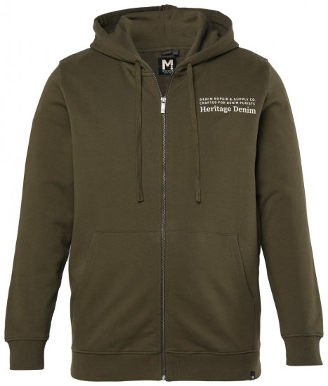 Men+ 375 Jopica s kapuco Heritage Denim Khaki zelena - Puloverji & jopice - Moški Puloverji & Jopice za Močnejše Postave